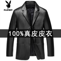 Autumn and winter New Playboy leather men Middle-aged slim size suit collar business casual plus velvet jacket