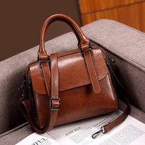 2021 new simple women Hand bag Tide brand bag European and American fashion wax leather solid color shoulder shoulder crossbody womens bag