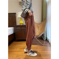 Good cut super thin covering meat high waist casual gray pants women Spring and Autumn elastic waist Harlan foot sports pants