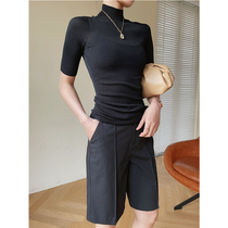 SOUL JUC seamless integrated fine wool sashimi undershirt slim fit slim short sleeve semi-high collar temperament sweater