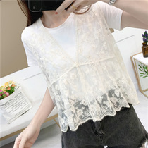 2022 Summer Korean version No sleeveless lace thin shirt with hood shirt external clown waistcoat Waistcoat Women Loose Jacket