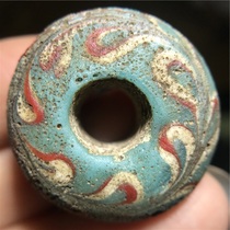 Antique antique ancient French old colored glaze old bag pulp lake water blue phoenix pattern colored glaze Transfer beads DIY with bead pendant collection
