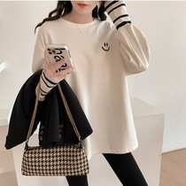 Spring Autumn Season Pregnant Woman Pure Cotton T-Shirt Long Sleeve T-shirt Dresses Undershirt Dresses Big Code Women With Loose Korean version for small children