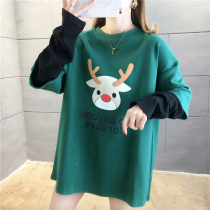 Autumn fashion Korean version of maternity long sleeve cotton T-shirt bottoming fake two-piece long top loose foreign style m