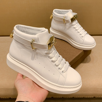 2022 new spring Summer McKungsmall white shoes pure leather genuine leather male and female lovers Breathable Heightening of Thick Bottom Pine Pastry