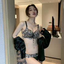 Zebra pattern underwear womens summer small chest gathered hot sexy beautiful back bra aa cup thickened a becomes c not empty cup bra