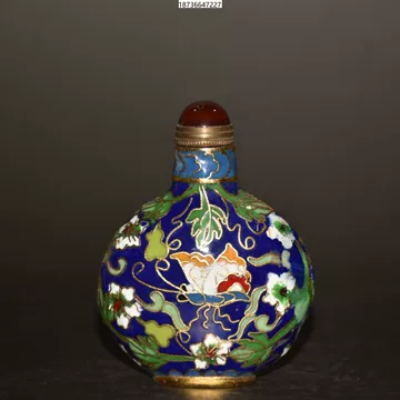 中国古美術・旧藏純銅製景泰藍四大美女の鼻煙壺・純手描き・七宝烧