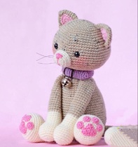 (025)Handmade DIY wool knitting doll Miss Meow Meow doll little cat crochet illustration