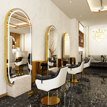  Net celebrity barber shop hair salon special double-sided floor-to-ceiling hair mirror wall-mounted hair cutting mirror table with base led with light