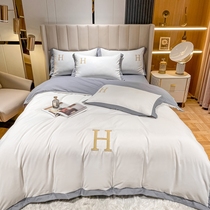 Light Extravagant Bed Four Pieces Of Jacket Pure Cotton Full Cotton Minima Modern Wind Embroidery Quilt Cover Bed Hat Style All Season Universal Naked Sleep