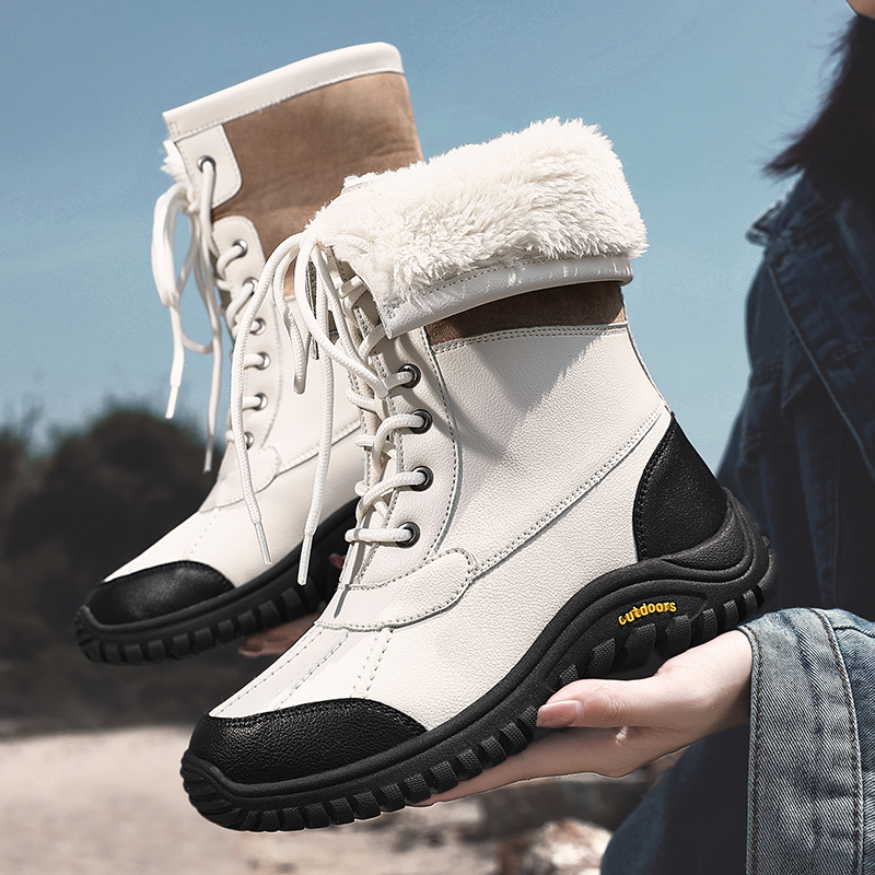Russian waterproof cotton shoes for external wear, warm and sporty new snow boots, women's winter plush and thick fur integrated boots