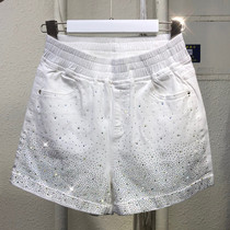  Thin color hot diamond denim shorts womens 2021 summer new elastic loose high waist thin elastic waist hot pants