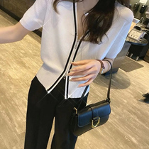 Net Red foreign gas double zipper fashion short sleeve knitted cardigan women 2021 summer Korean slim V neck ice shirt