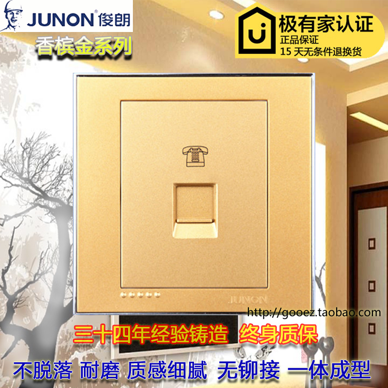 Junlang switch socket genuine-champagne gold series American single-connection telephone socket (with protective door)