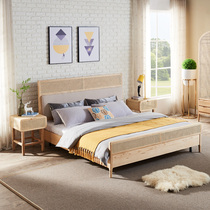 Southeast Asian rattan furniture Nordic wood bed 1 8 meters double teng chuang small apartment bedroom logs house furniture