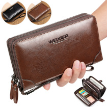 WEIXIER genuine leather handbag oil wax leather men casual boarderhand with bag small bag mens genuine leather wallet