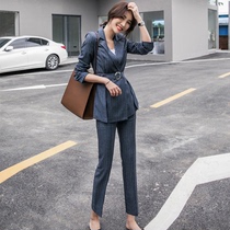 South Korea East Gate imported 2021 New blazer skinny professional stripes white collar fashion set