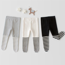 INS ultra cute baby male and female baby Even foot pants spring summer 0-2 years old Childrens large PP 100 lap splice striped pantyhose