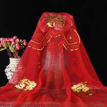 Mary Sue * Bride wedding Chinese big red hijab celebration retro style lace sunflower sequin tassel