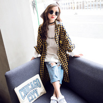Girls Plaid shirt long-sleeved 2021 new spring and autumn Korean edition big boy Western style loose shirt childrens coat top