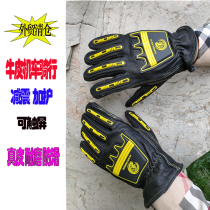 Cowhide locomotive riding anti-fall shock absorption mens leather touch screen mountaineering outdoor protective gloves