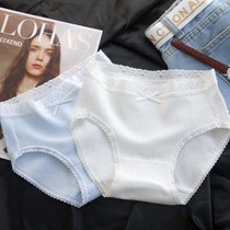 Day Ensemble Pure White Sweet Panties Female Pure Cotton Lace Side Antibacterial Mid Waist Big Code Breathable Adolescent Raw Triangle Pants Head