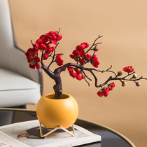 Fake flower simulation flower decoration Floral decoration Plum silk flower living room dining table decoration potted dried flower Household goods