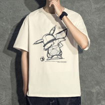 Hong Kong pop brand short-sleeved t-shirt mens port wind ins cartoon print loose casual 2021 summer new half-sleeve t-shirt
