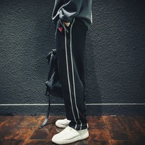 Hong Kong Tide brand winter straight sports pants mens loose cotton casual pants big size plus velvet spring and autumn pants men