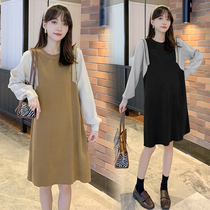 Pregnant woman autumn winter clothing fashion suit big code medium long version Korean version gestation mother blouses with lean spring and autumn money to beat the bottom of the dress