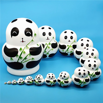 Russian doll 15-layer panda pure hand-painted trembling tone doll wooden crafts childrens educational toys gifts