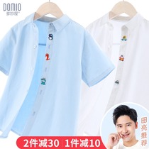 Boys cotton shirt Childrens short-sleeved white shirt 2021 spring and summer new summer clothes in big childrens foreign style boys top
