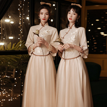 Chinese bridesmaid womens 2021 New Chinese style plus dress dress womens winter slim wedding girlfriends sister group