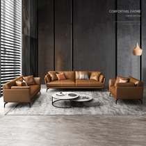 Italian leather office sofa simple coffee table combination set triple business meeting modern office sofa