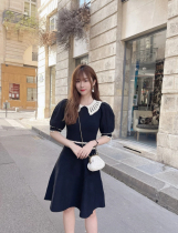 sandro21 autumn and winter small fragrance contrast color hollow doll collar waist knitted dress SFPRO01891
