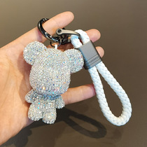Car keychain pendant female creative personality Net Red Diamond violent bear high-grade key chain ring knitting rope
