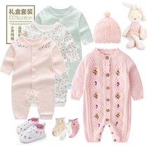 2021 autumn and winter new baby girl cotton jumpsuit baby gift box full moon gift 100 days gift gift suit