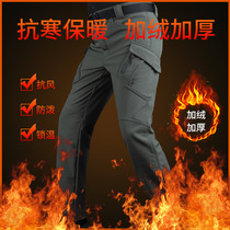 Autumn and winter outdoor soft shell assault pants mens windproof plus velvet thick fleece pants warm waterproof hiking pants skiing