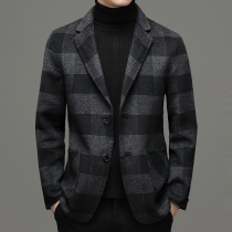 2021 mens double-sided cashmere coat autumn and winter New Fashion plaid suit woolen light luxury coat business and leisure