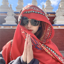 Ethnic Fengyun South sun protection Qinghai Lake tourist photo red tea card Salt Lake shawl big silk scarf Desert scarf woman