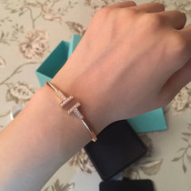 18K rose gold simple double T open bracelet wide and narrow version without Diamond White Fritillaria inlaid turquoise bracelet female