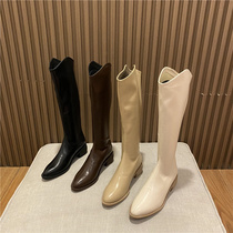  Long boots pointed 2021 new boots female Martin boots V-mouth western cowboy boots high-barrel thick-heeled knight boots