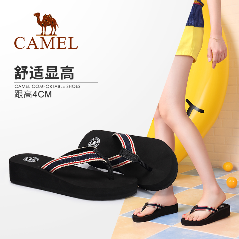 Camel Women's Shoes 2018 Summer New Flip Flops Comfortable, Stylish and Comfortable British Contrast Flip Flops