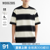 Anti - wrinkle memory cotton black and white striped knife T - shirt for men 2023 summer loose trend fashion half sleeve shirt