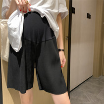 Maternity shorts spring and summer wear fashion thin high waist support belly pants net red wide leg five-point tide mom leggings