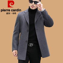 2021 new long cashmere suit collar mens coat Pierre Cardin wool coat autumn and winter double-sided nanny