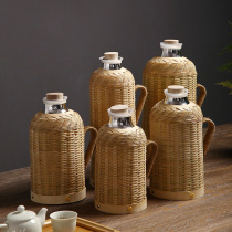 Bamboo warm water bottle traditional retro tea room large capacity dormitory student glass inner tank hot water bottle