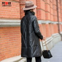 Leather Down Jacket Womens Long 2021 Winter New Fashion European Style Loose Sheep Haining Leather Jacket