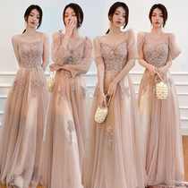 Champagne bridesmaid clothes autumn 2021 new sister group fairy air senior long wedding evening dress dress women spring and autumn