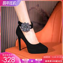 Single shoes women 2021 Winter New bow black frosted workplace commuter work shoes with heel pointed heels